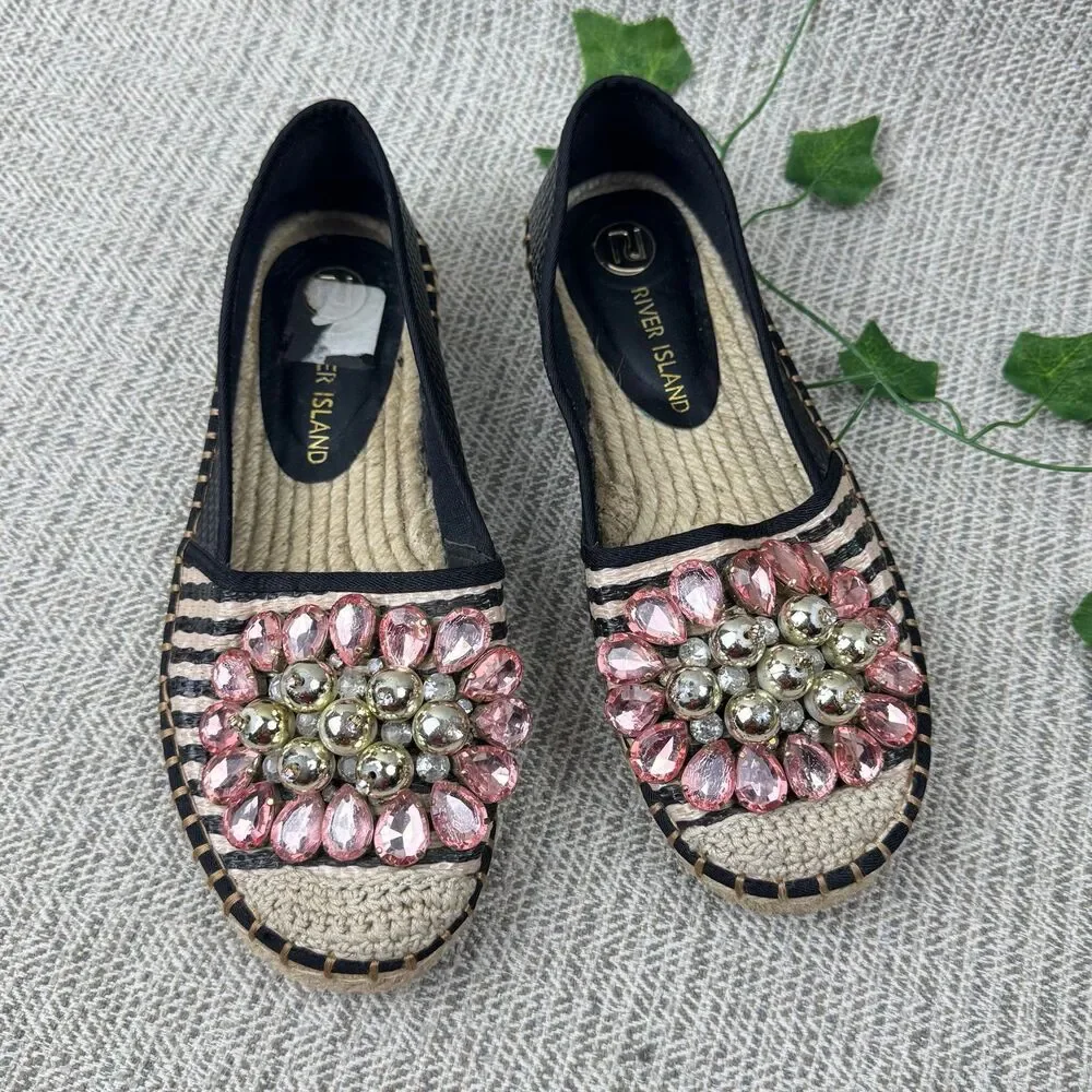 RIVER ISLAND EMBELLISHED ESPADRILLES FLAT SHOES 3/36